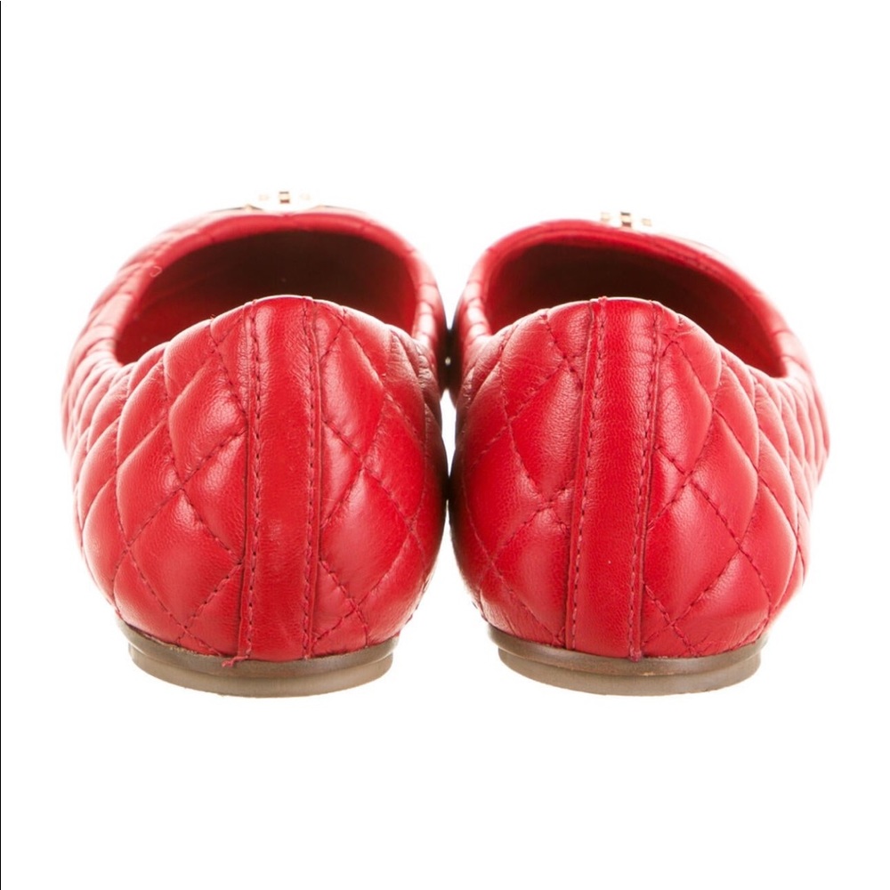 Tory Burch Red quilted leather flats SZ 8.5 - Picture 4 of 5